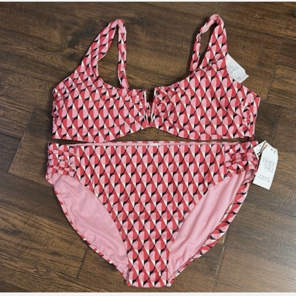 Time and Tru Pink Geometric Bikini